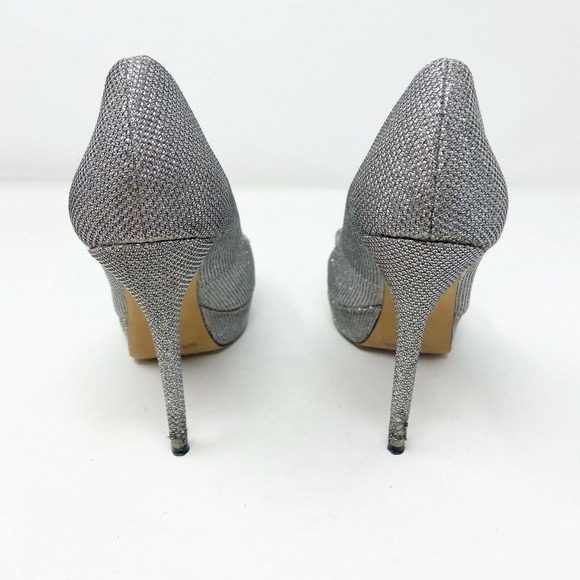 Vince Camuto Sparkle Silver Diamond Open Toe Platform Heels Sz 7.5 - Picture 5 of 7